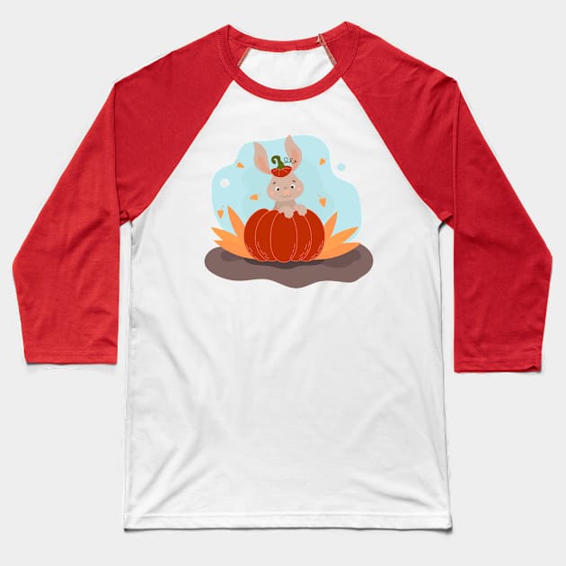 cute little bunny sitting in a pumpkin, Happy Halloween Baseball T-Shirt by  ESHA-Studio